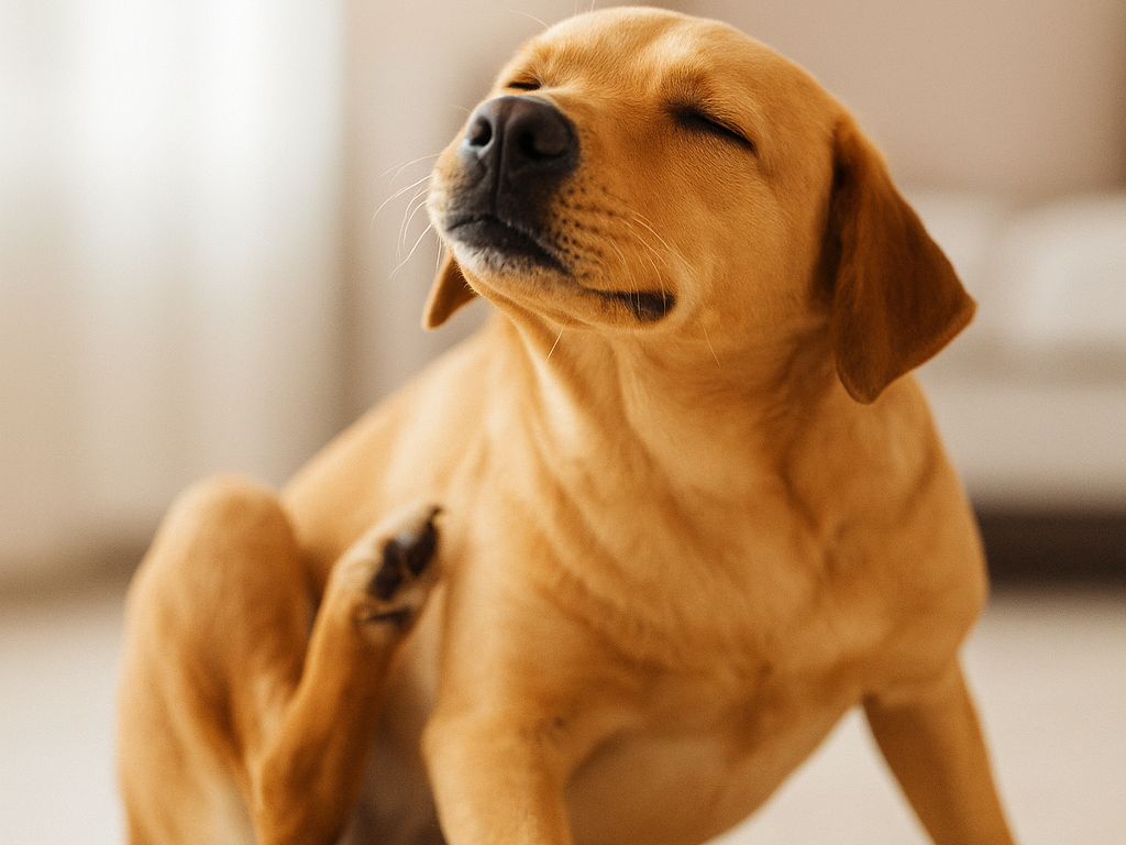 Perro rascándose, piel sensible o atópica