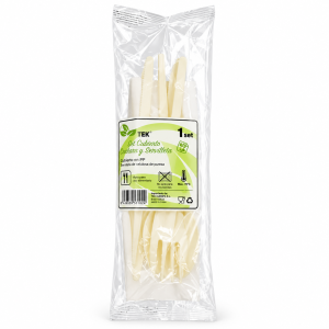 SET DE CUBIERTOS DESECHABLES BEIGE CON SERVILLETA 1 U