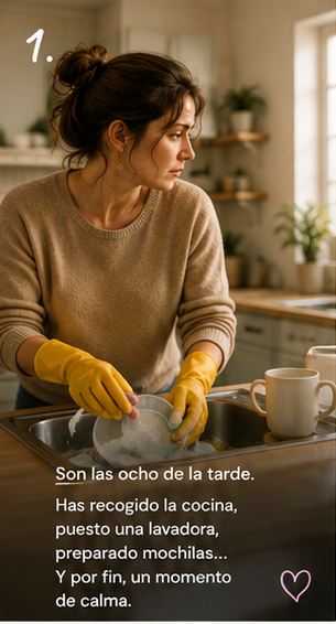 Madre en casa antes de descubrir una mancha de tinta