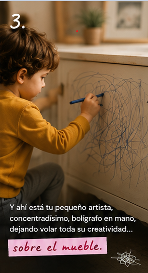 Niño dibujando con bolígrafo sobre un mueble