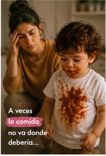 Mancha de comida en camiseta blanca de niño