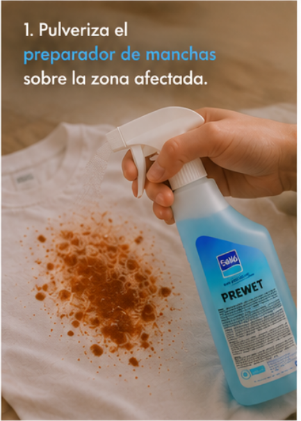 Aplicar quitamanchas Prewet sobre una mancha en la ropa