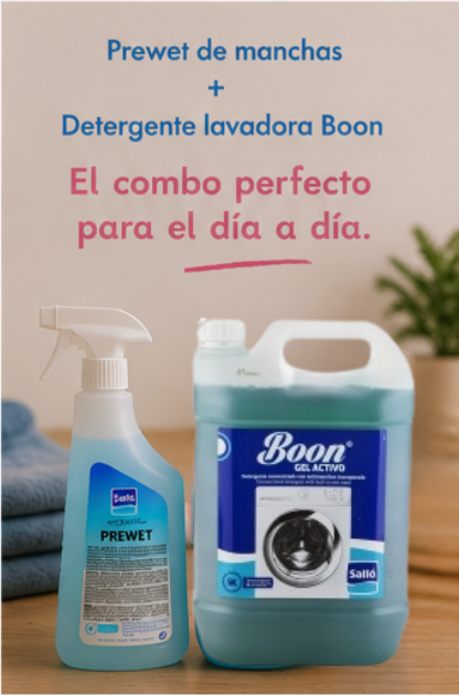 Prewet quitamanchas y detergente lavadora Boon