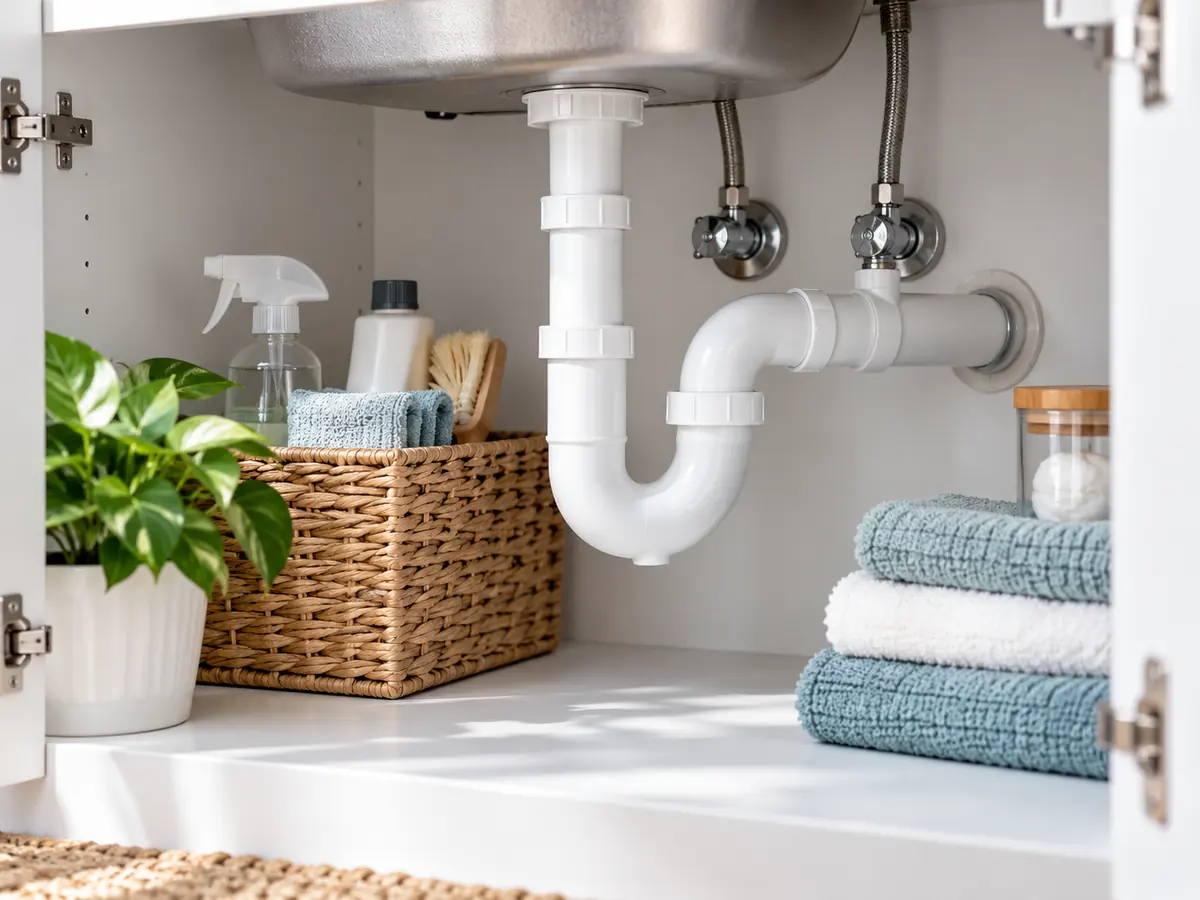 Sifón y tuberías bajo lavabo